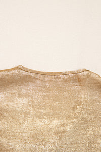 Thumbnail for Gold Bow Tie Front Puff 3/4 Sleeve Ruffle Hem Blouse