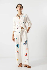 Thumbnail for Edwina Embroidered Pants - White Garden