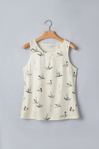 Thumbnail for Beige Mallard Print Western Style Tank Top