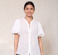 Thumbnail for Bridie Broiderie Top - White