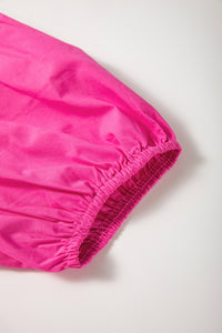 Thumbnail for Bright Pink Solid Color Puff Sleeve Tie Front High Waist Mini Dress