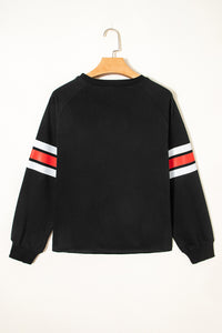 Thumbnail for Black Varsity Spirit Striped 89 Graphic Casual Sweatshirt