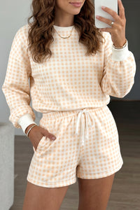Thumbnail for Yellow Plaid Baggy Pullover Drawstring Casual Shorts 2pcs Outfit