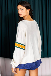 Thumbnail for White Number 76 Printed Retro Sporty Long Sleeve Top