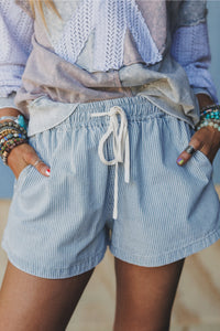 Thumbnail for Sky Stripe Denim Shorts - Light Blue