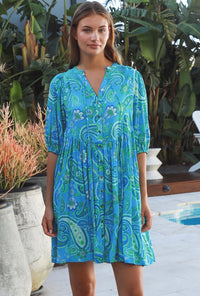 Thumbnail for Gini Mini Dress -Blue Paisley