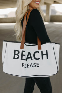 Thumbnail for White BEACH PLEASE Print Large Canvas Tote Bag