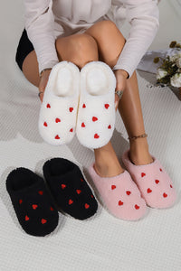 Thumbnail for Pink Heart Shape Embroidered Slip On Plush Slippers