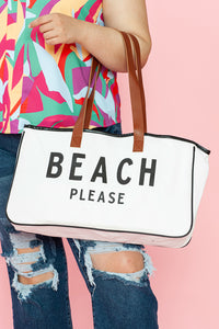 Thumbnail for White BEACH PLEASE Print Large Canvas Tote Bag
