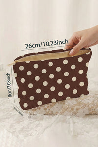 Thumbnail for Coffee Polka Dot Printed Corduroy Storage Makeup Bag