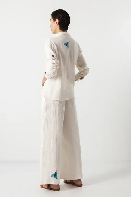 Edwina Embroidered Pants - White Garden