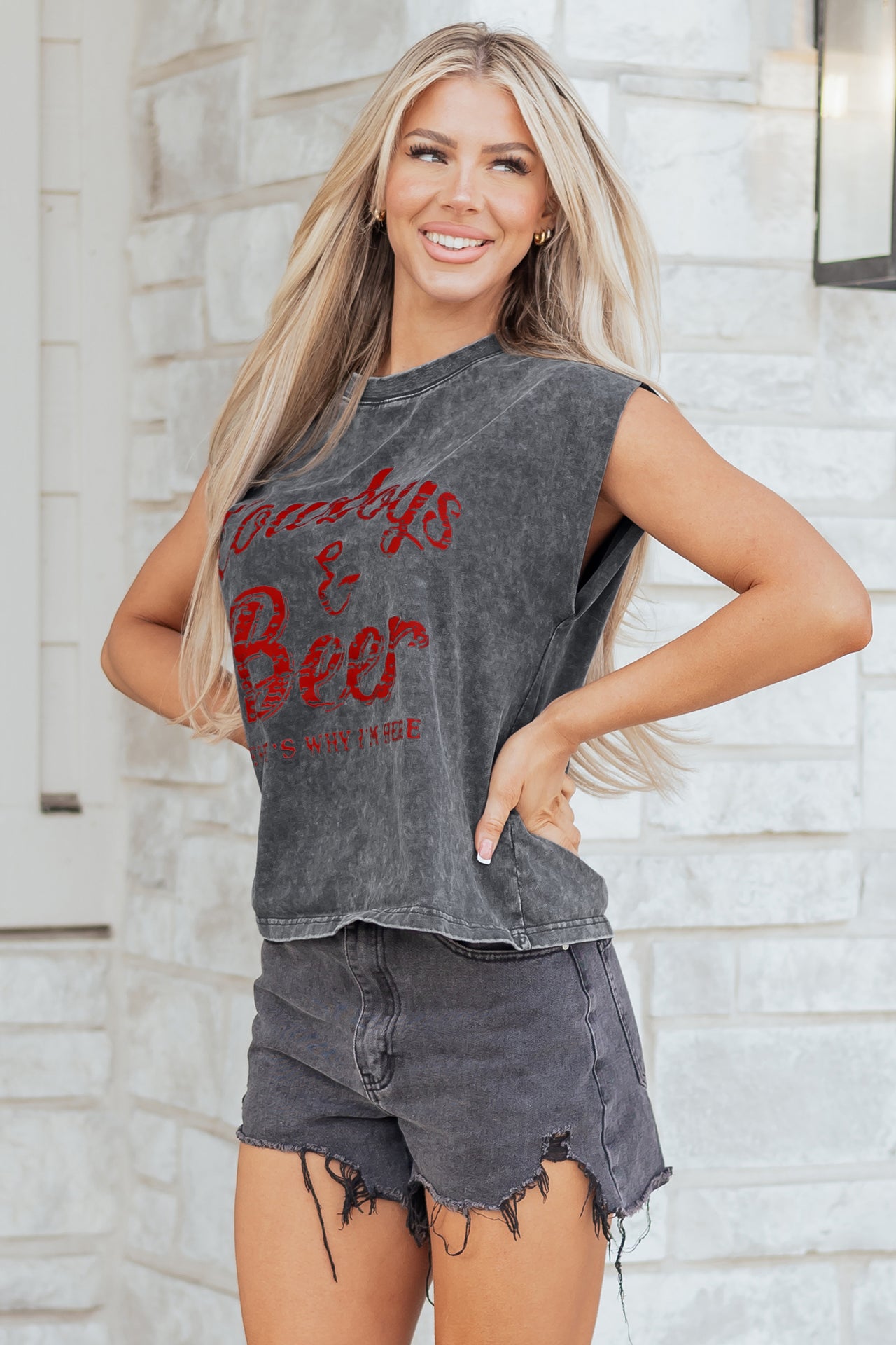 Stella Stone Wash Tank - Charcoal