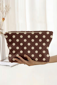 Thumbnail for Coffee Polka Dot Printed Corduroy Storage Makeup Bag