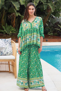Thumbnail for Eadie Wide Leg Pants - Green Boho