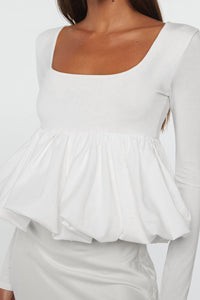 Thumbnail for White U Neck Long Sleeve Bubble Hem Top