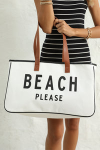 Thumbnail for White BEACH PLEASE Print Large Canvas Tote Bag