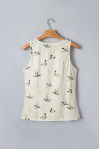 Thumbnail for Beige Mallard Print Western Style Tank Top
