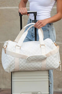 Thumbnail for White Rhombus Textured Waterproof Travel Duffel Bag
