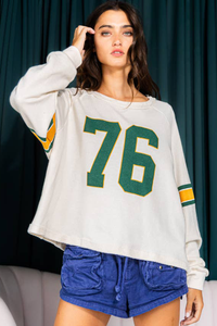 Thumbnail for White Number 76 Printed Retro Sporty Long Sleeve Top