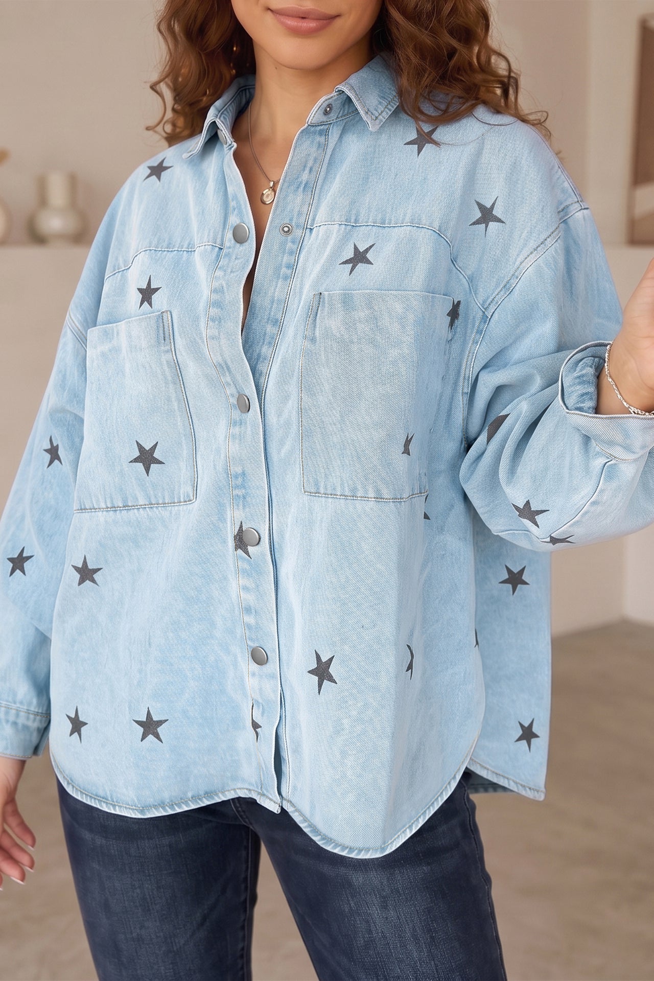Stardust Denim Shacket - Sky Blue