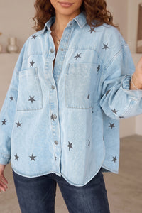 Thumbnail for Stardust Denim Shacket - Sky Blue