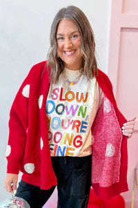 Thumbnail for Red Polka Dot Button Front Oversized V Neck Cardigan
