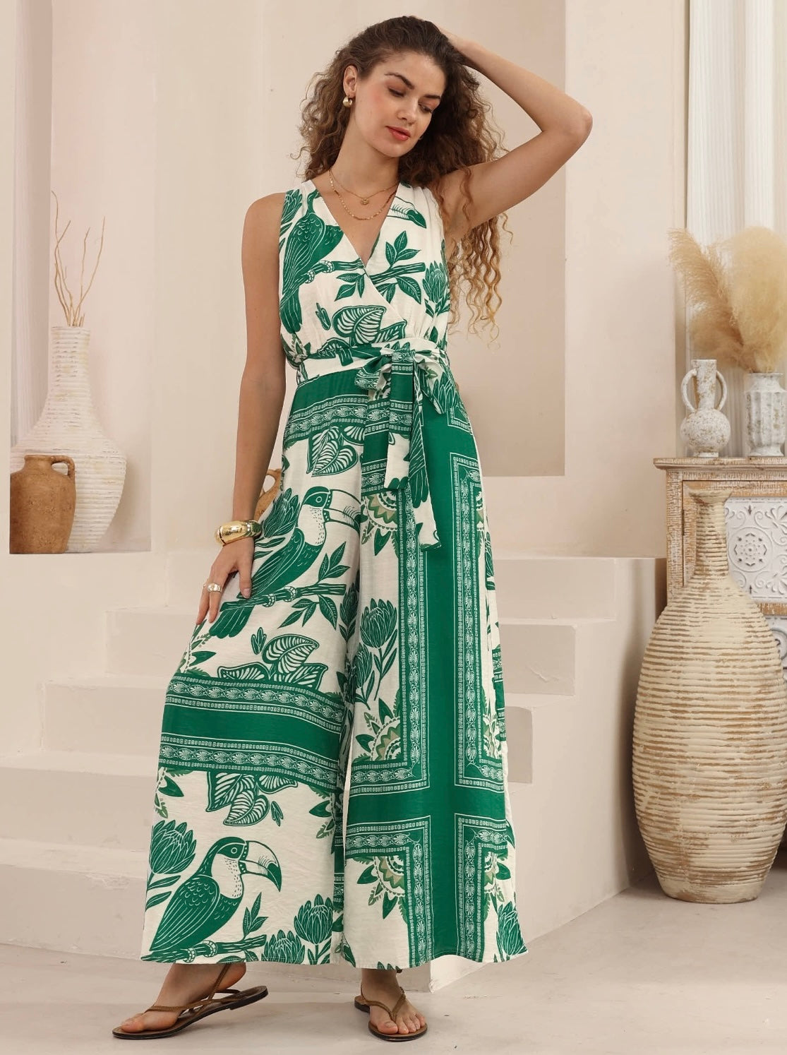 Katie Jumpsuit - Green/White