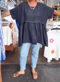 Thumbnail for Geneva Linen Top - Navy