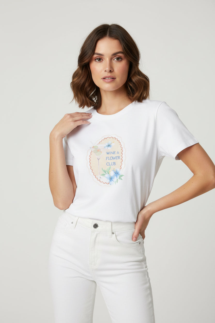 Wine & Flower  Tee - White