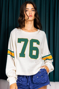Thumbnail for White Number 76 Printed Retro Sporty Long Sleeve Top