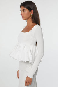 Thumbnail for White U Neck Long Sleeve Bubble Hem Top