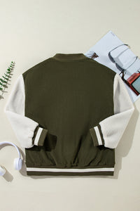 Thumbnail for Mist Green Corduroy Fleece Patchwork Buttoned Bomber Jacket