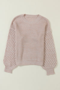 Thumbnail for Parchment Cable Knit Sleeve Drop Shoulder Sweater