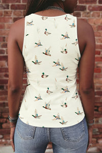 Thumbnail for Beige Mallard Print Western Style Tank Top