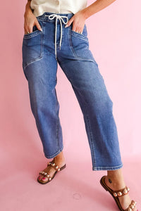 Thumbnail for Ashleigh Blue Drawstring Waist Ankle Length Casual Jeans Regular Fit Pocket Detail Denim Pants