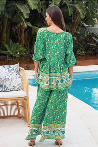 Thumbnail for Eadie Wide Leg Pants - Green Boho