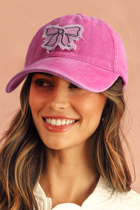 Thumbnail for Rose Red Bow Knot Patchwork Washed Adjustable Baseball Cap