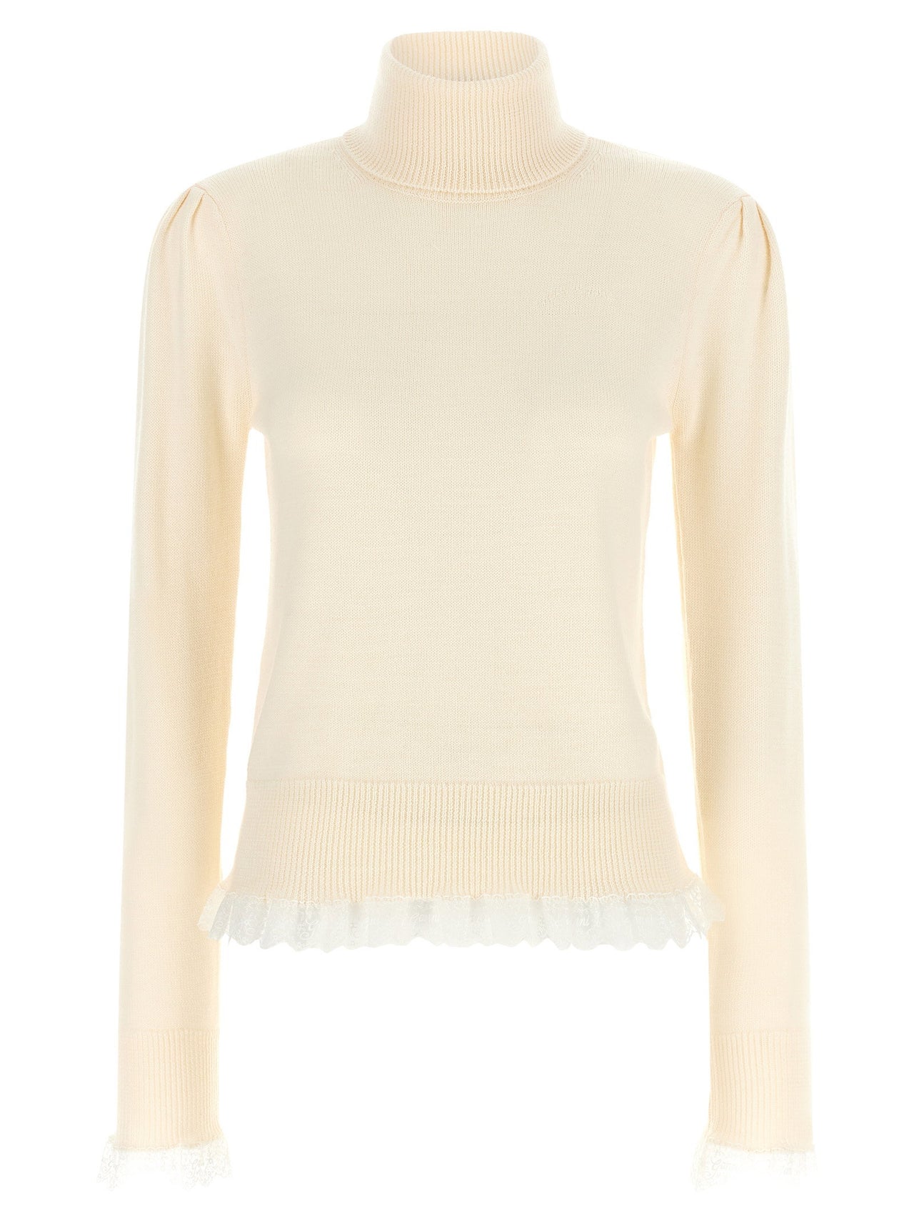 Ganni Turtleneck Sweater With Lace Trim