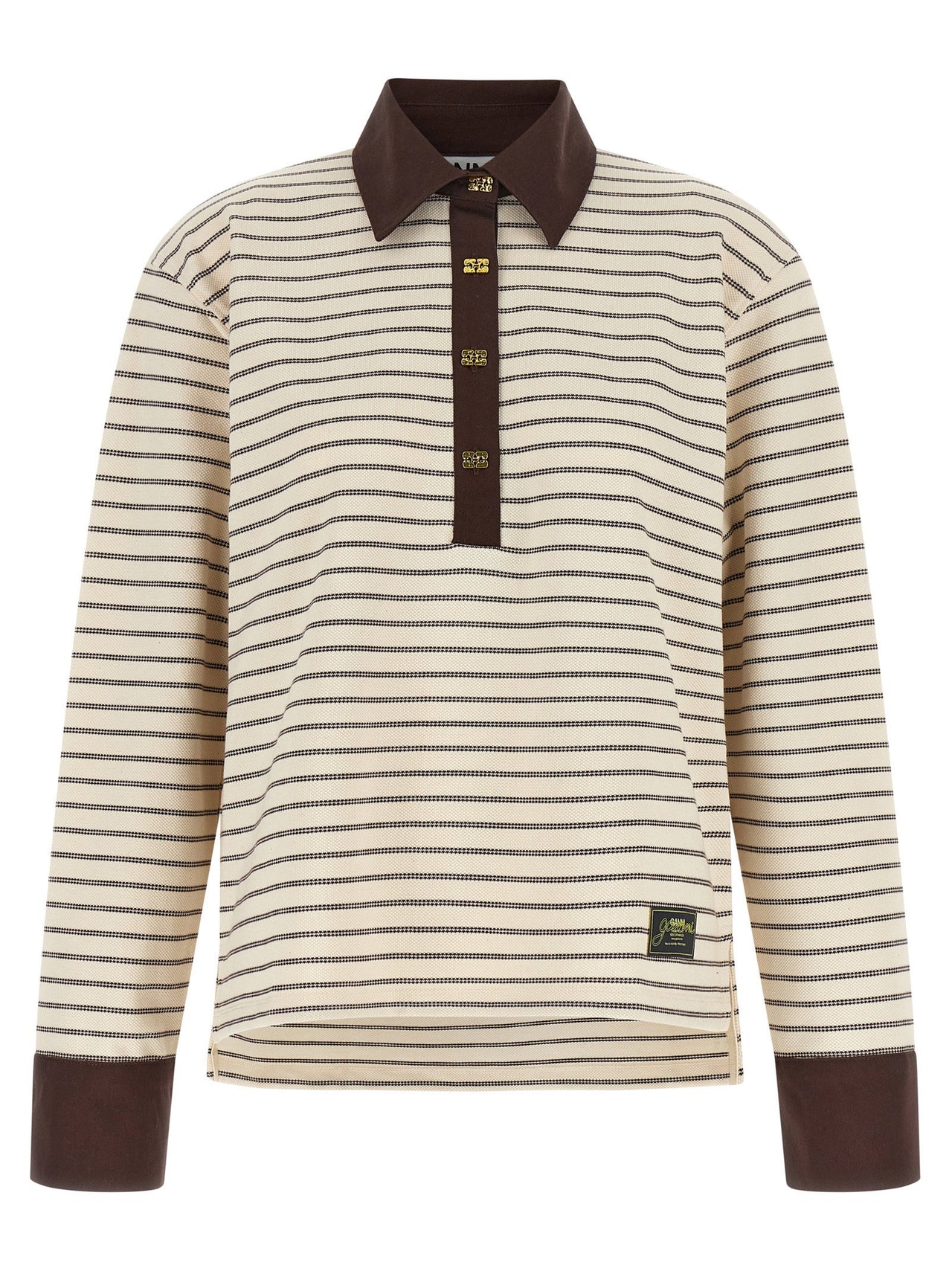 Ganni Striped Cotton Polo Shirt
