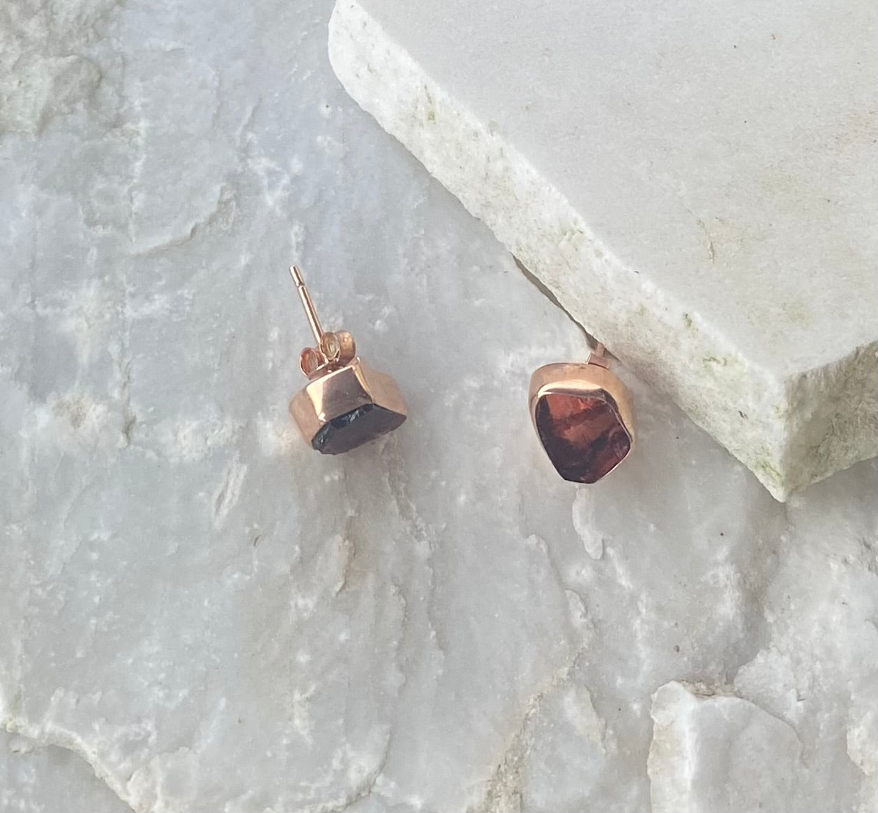Raw Ruby Rose Gold Stud Earring