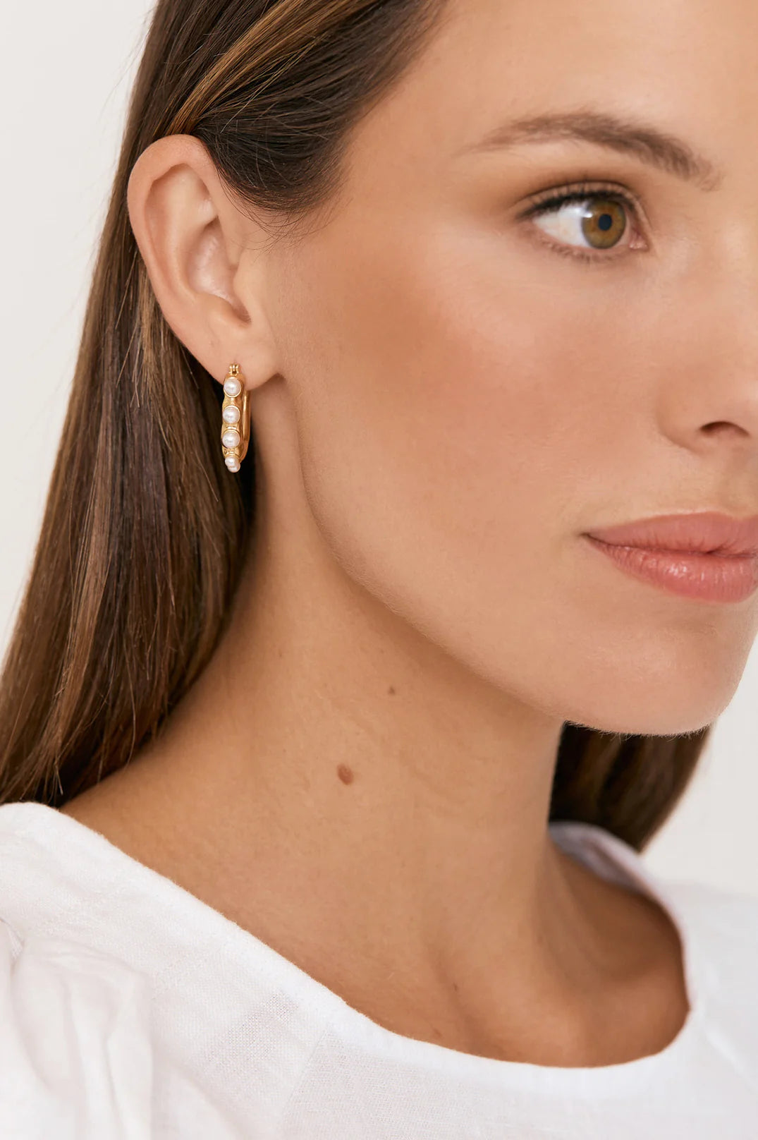 Faux Pearl Molten Earrings - Gold