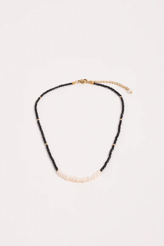 Bead & Pearl Necklace - Black