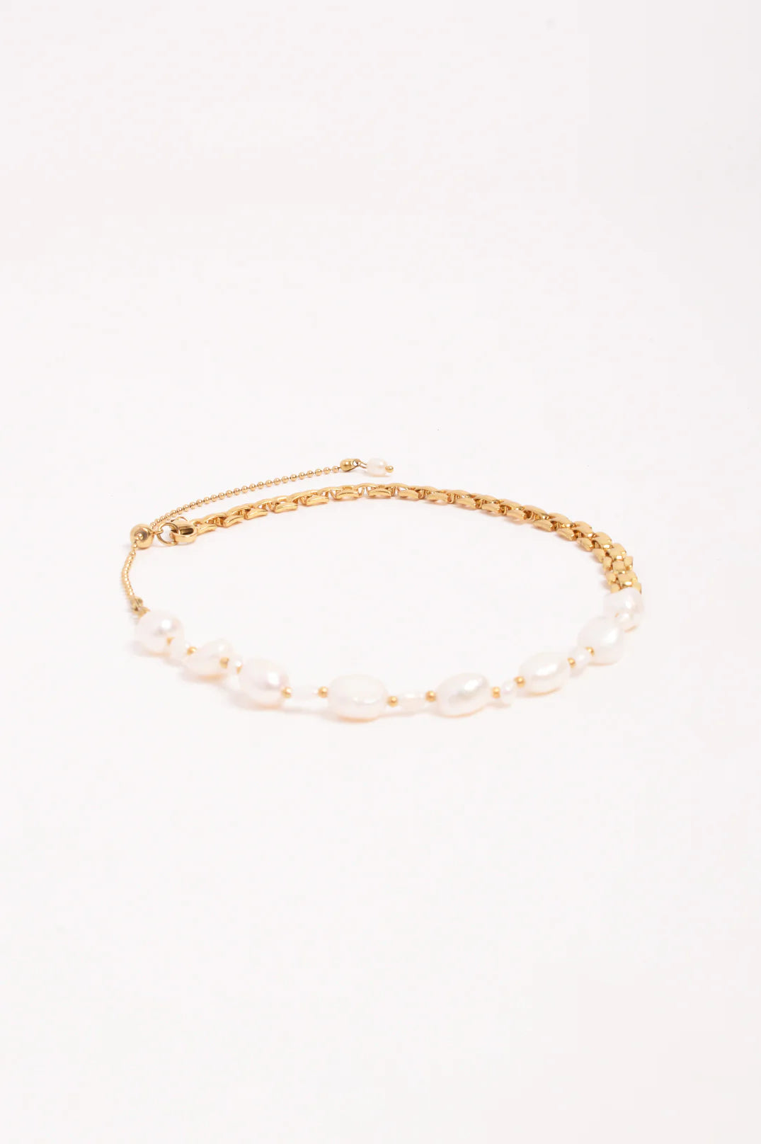 Half Pearl Half Chain Necklace - Gold