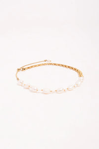 Thumbnail for Half Pearl Half Chain Necklace - Gold