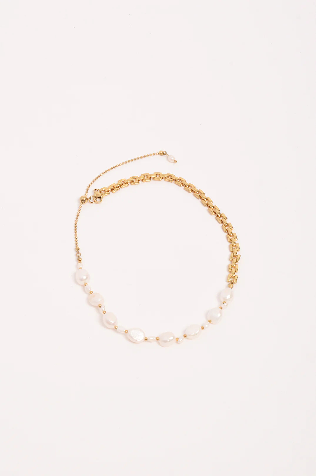 Half Pearl Half Chain Necklace - Gold