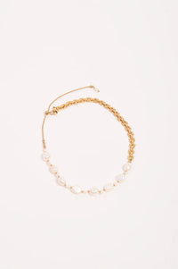 Thumbnail for Half Pearl Half Chain Necklace - Gold