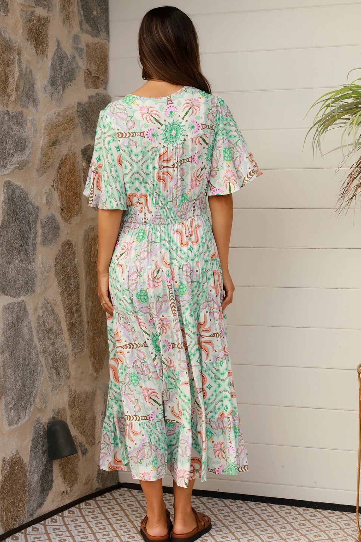 Bec Dress -Palm Pastel