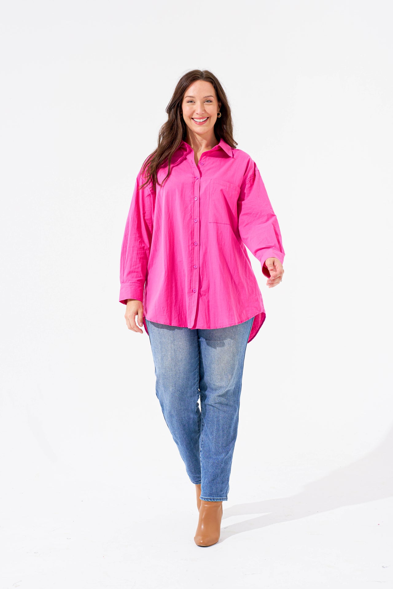 Lara Button Up Shirt - Fuschia