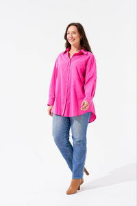 Thumbnail for Lara Button Up Shirt - Fuschia