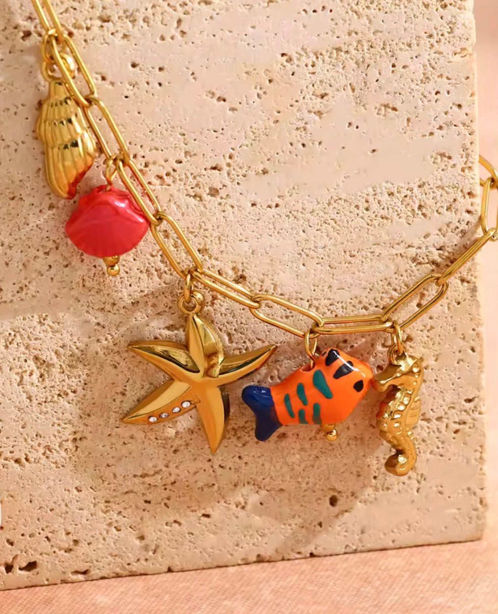 Coastal  Charm Bracelet - orange fish